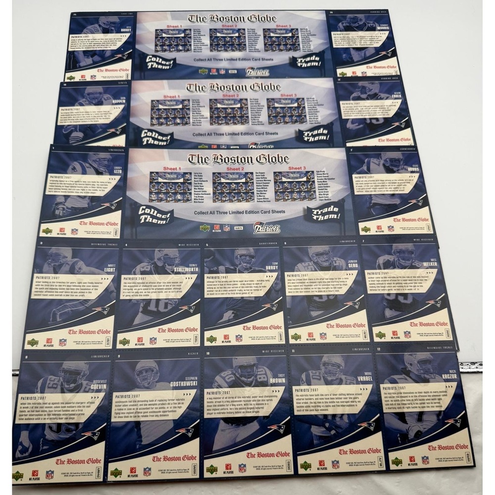 2007 Upper Deck New England Patriots Boston Globe Complete 3 Sheet Set Tom Brady - Picture 3 of 10